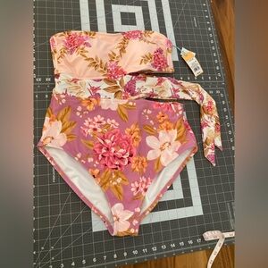 Kona Sol Pink and Purple Floral One Piece Swimsuit